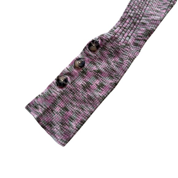 Anthropologie Pink & Gray Patterned Ribbed Turtleneck Small Sweater Button Cuffs - Picture 6 of 11
